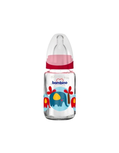 Bambino Klasik Cam Biberon Damaklı 0-6 Ay 125 ml ( B011 ) Kırmızı