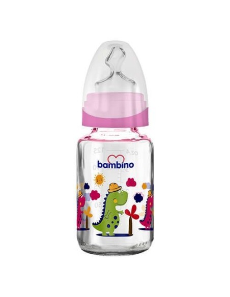 Bambino Klasik Cam Biberon Damaklı 0-6 Ay 125 ml ( B011 ) Pembe