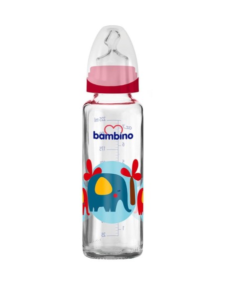 Bambino Klasik Cam Biberon Damaklı 0-6 Ay 225 ml ( B012 ) Kırmızı