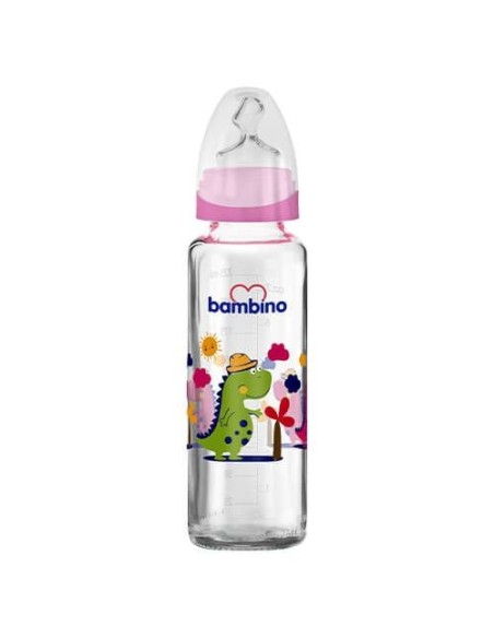 Bambino Klasik Cam Biberon Damaklı 0-6 Ay 225 ml ( B012 ) Pembe