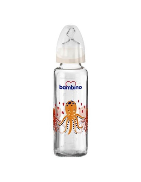 Bambino Klasik Cam Biberon Damaklı 0-6 Ay 225 ml ( B012 ) Beyaz