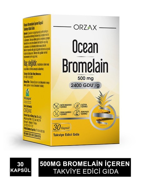 Ocean Bromelain 500mg 30 Kapsül (S.K.T 05-2026) 