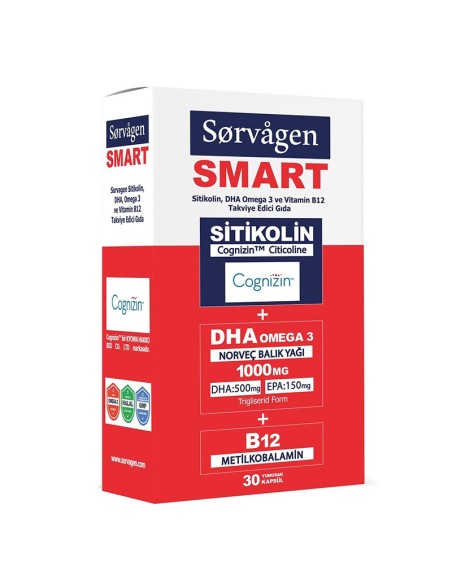 Sorvagen Smart Sitikolin DHA Omega 3 ve B12 30 Kapsül 