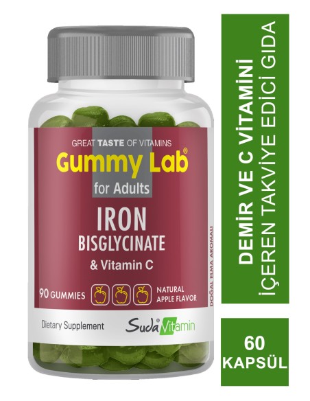 Suda Vitamin Gummy Lab İron Bisglycinate for Adult 90 Yumuşak Kapsül 