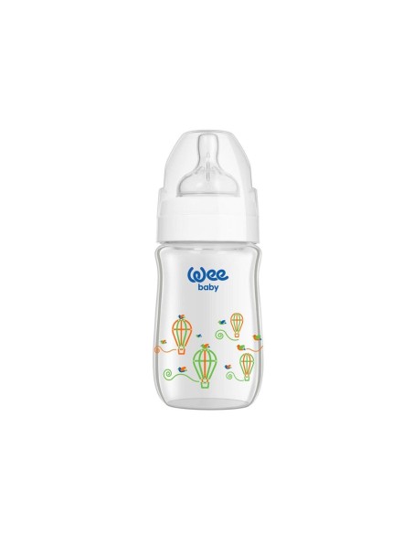 Wee Baby Klasik+ Geniş Ağızlı Cam Biberon 0-6 Ay ( Beyaz ) 180 ml (No:140) 