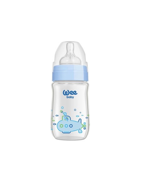 Wee Baby Klasik+ Geniş Ağızlı Cam Biberon 0-6 Ay ( Mavi ) 180 ml (No:140) 