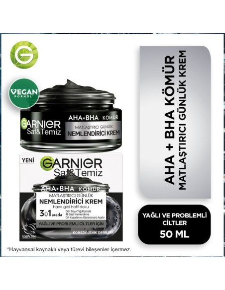 Garnier Saf ve Temiz AHA&BHA Kömür Matlaştırıcı Günlük Nemlendirici Krem 50 ml 