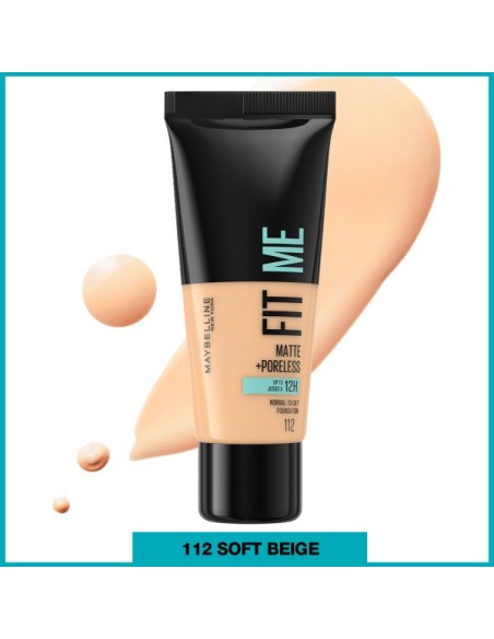 Maybelline New York Fit Me Matte+Poreless Fondöten - 112 Soft Beige 30 ml 