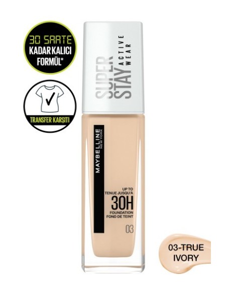 Maybelline New York Superstay Active Wear Fondöten- 03 True Ivory 30ml 