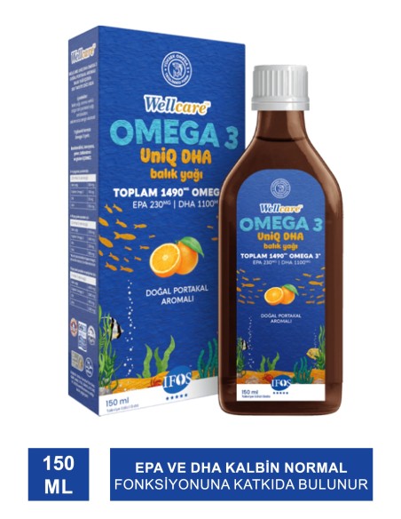 Wellcare UniQ DHA Omega 3 Doğal Portakal Aromalı Balık Yağı 150 ml 