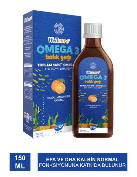 Wellcare Omega 3 Doğal Mandalina Aromalı Balık Yağı 150 ml 