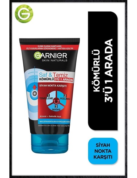 Garnier Saf & Temiz Siyah Nokta Karşıtı Kömürlü 3'ü 1 Arada 150 ml 