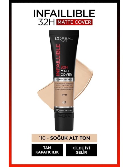 Loreal Paris Infaillible 32H Matte Cover Yüksek Kapatıcı Fondöten -  110 VANIL 