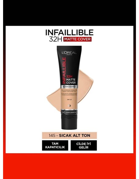 Loreal Paris Infaillible 32H Matte Cover Yüksek Kapatıcı Fondöten -  145 BEIGE 