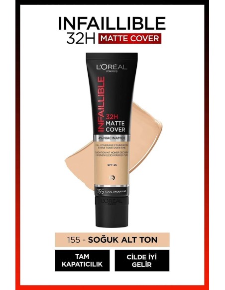 Loreal Paris Infaillible 32H Matte Cover Yüksek Kapatıcı Fondöten -  155 NATUR 