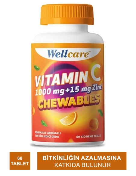 Wellcare Vitamin C 1000 mg + 15 mg Zinc Chewable 60 Tablet 