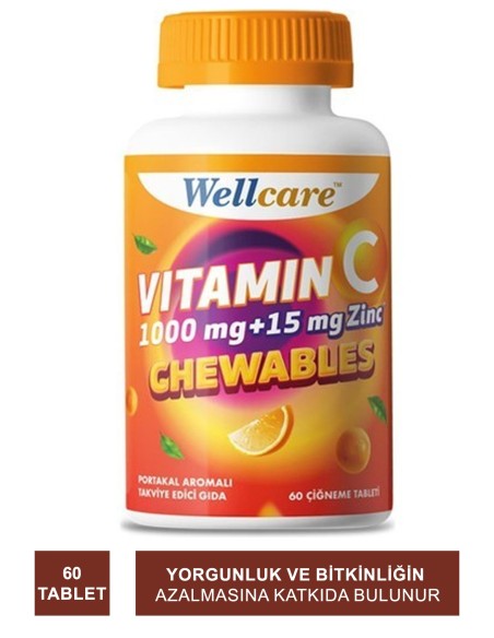 Wellcare Vitamin C 1000 mg + 15 mg Zinc Chewable 30 Tablet 