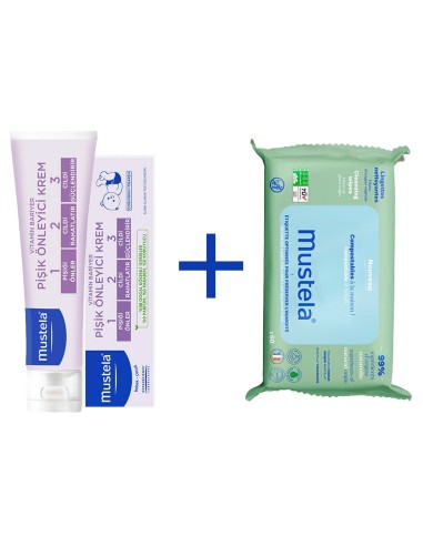 Mustela Vitamin Barrier 1-2-3 Cream 100ml + Kompost Edilebilir Islak Mendil 60 Yaprak 