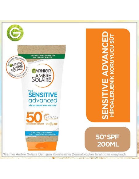 Garnier Ambre Solaire Sensitive Advanced Milk SPF 50+ ( Hassas Ciltler İçin Güneş Koruyucu Süt ) 175 ml 