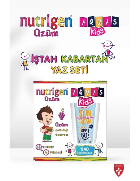 Nutrigen Üzüm 200 ml + Aquas Kids SPF 50+ Sun Cream Çocuk Güneş Kremi 100 ml Yaz Seti 