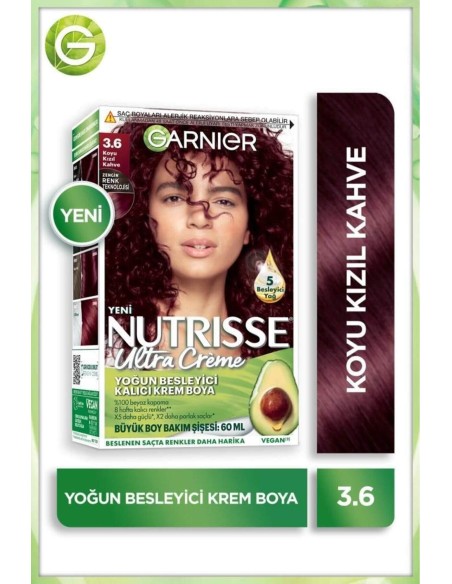 Garnier Nutrisse Yoğun Besleyici Kalıcı Krem Saç Boyası 3.6 Koyu Kızıl Kahve 