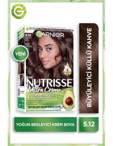 Garnier Nutrisse Yoğun Besleyici Kalıcı Krem Saç Boyası 5.12 Büyüleyici Küllü Kahve 