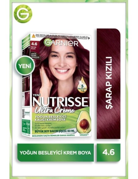 Garnier Nutrisse Yoğun Besleyici Kalıcı Krem Saç Boyası 4.6 Şarap Kızılı 