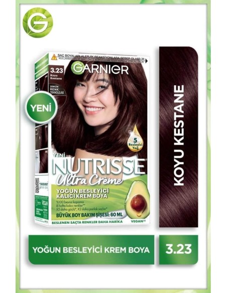 Garnier Nutrisse Yoğun Besleyici Kalıcı Krem Saç Boyası 3.23 Koyu Kestane 