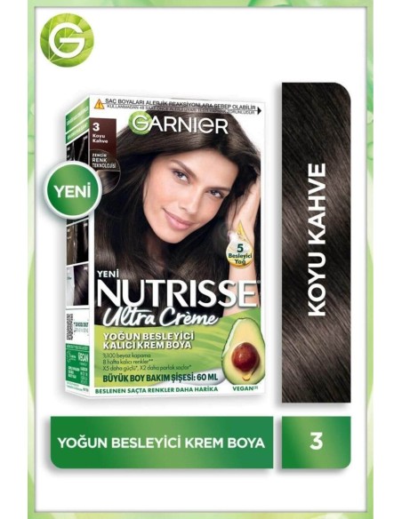 Garnier Nutrisse Yoğun Besleyici Kalıcı Krem Saç Boyası 3 Koyu Kahve 