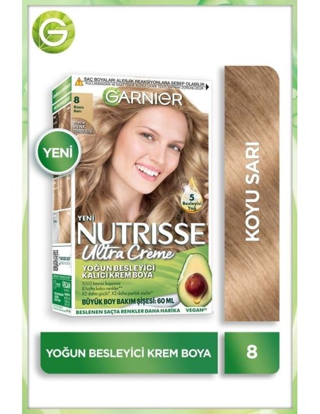 Garnier Nutrisse Yoğun Besleyici Kalıcı Krem Saç Boyası 8 Koyu Sarı 