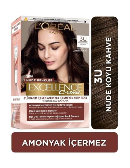 Loreal Paris Excellence Creme Nude Renkler Saç Boyası – 3u Nude Koyu Kahve 