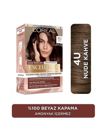 Loreal Paris Excellence Creme Nude Renkler Saç Boyası – 4u Nude Kahve 