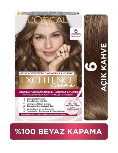 Loreal Paris Excellence Creme Saç Boyası - 6 Açık Kahve 