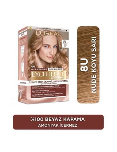 Loreal Paris Excellence Creme Nude Renkler Saç Boyası – 8u Nude Koyu Sarı 