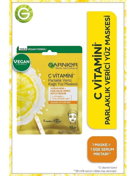 Garnier C Vitamini Parlaklık Verici Kağıt Yüz Maskesi 28 gr 