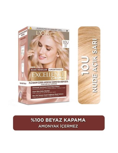 Loreal Paris Excellence Creme Nude Renkler Saç Boyası – 10u Nude Açık Sarı 