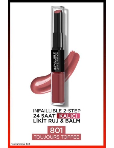 Loreal Paris Infaillible 2-Step 24 Saat Kalıcı Likit Ruj & Balm - 801 Toujours Toffee 