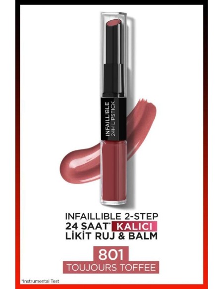 Loreal Paris Infaillible 2-Step 24 Saat Kalıcı Likit Ruj & Balm - 801 Toujours Toffee 