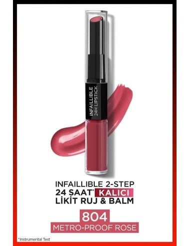 Loreal Paris Infaillible 2-Step 24 Saat Kalıcı Likit Ruj & Balm - 804 Metro-Proof Rose 