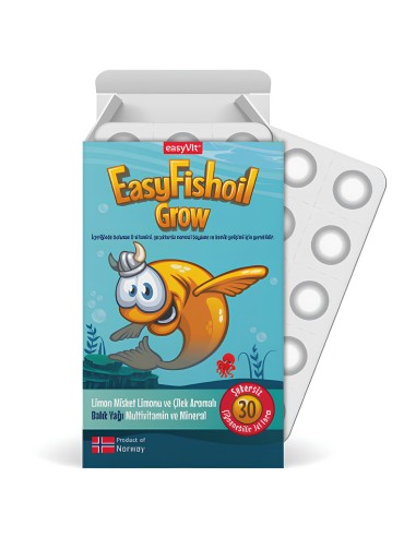 EasyFishoil Grow Balık Yağı - Limon&Çilek Aromalı - 30 Çiğnenebilir Jel Tablet 