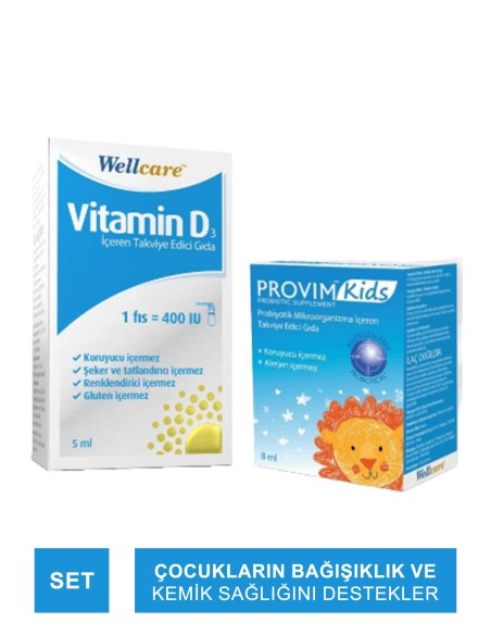 Wellcare Vitamin D3 400 IU + Provim Kids Probiyotik 8 ml Set 