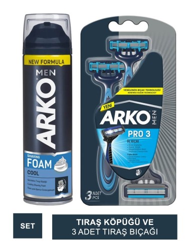 Arko Men Shaving Foam Tıraş Köpüğü 200ml - Arko Men Pro 3 Tıraş Bıçağı Set 