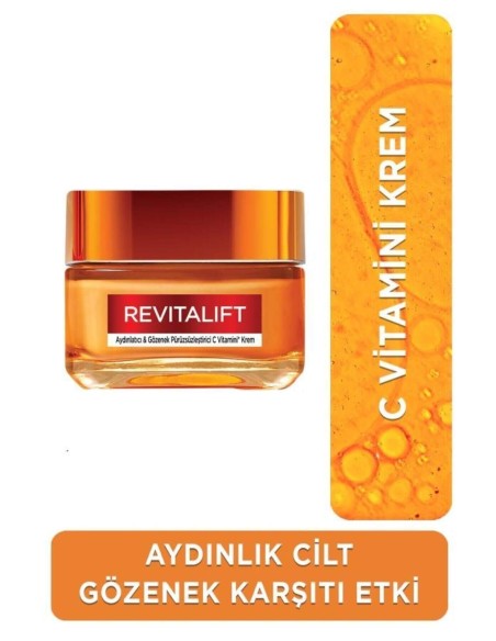 Loreal Paris Revitalift Aydınlatıcı & Gözenek Pürüzsüzleştirici C Vitamini Krem 50 ml 