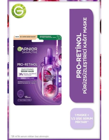 Garnier Pro-Retinol Pürüzsüzleştirici Kağıt Maske 22gr 