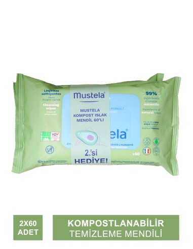 Mustela Compostable Cleansing Wipes - Kompostlanabilir Temizleme Mendili - 2 x 60 Adet 