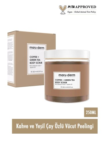 Maruderm Body Scrub Kahve + Yeşil Çay Özlü Vücut Peelingi | BHA + Jojoba Yağı 250 ML 