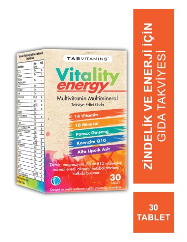 Tab İlaç Vitamins Vitality Energy 30 Tablet 