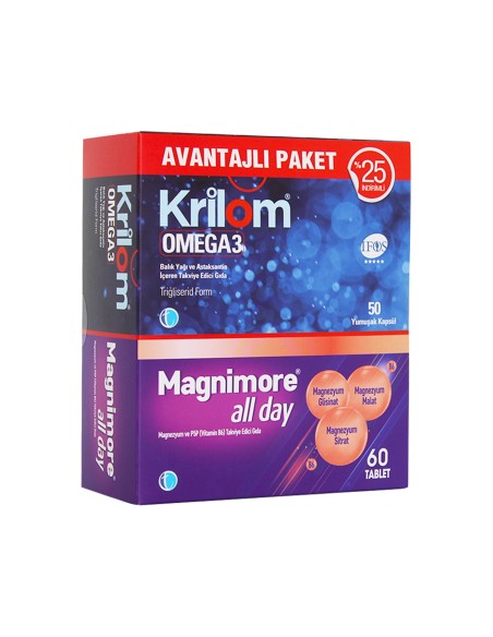 Tab İlaç Krilom Omega 3 50 Kapsül + Magnimore All Day 60 Tablet | Avantajlı Paket 