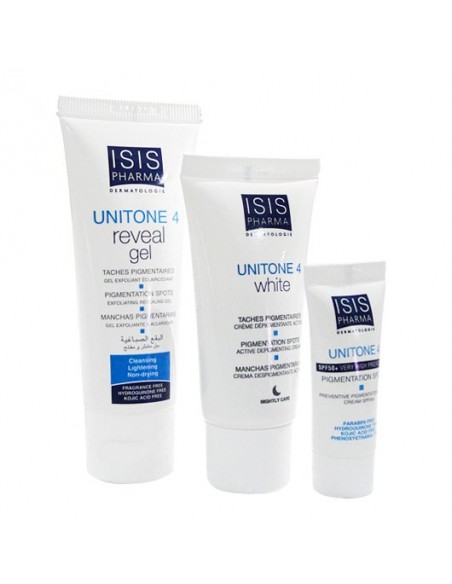 Isis Pharma Unitone 4 Creme 30 ml + Unitone 4 Reveal Gel 40 ml+ Unitone 4 SPF 50+ Creme 5 ml SET