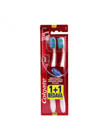 Colgate 360 Derece Optik Beyaz Diş Fırçası Orta 1+1 Hediye